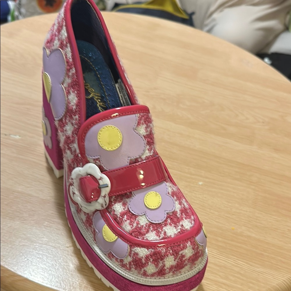 Pink and Yellow Decorative Shoe with Flower Appliqué